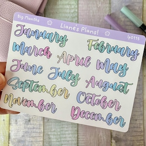 12 grandi adesivi per planner con i mesi dell'anno, adesivi grandi con scritte pastello per planner, diari, raccoglitori e scrapbooking.