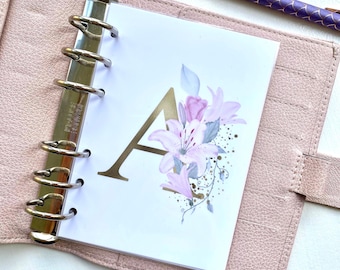 Floral Monogram Planner Dashboard: Custom A5, B6, A6 Insert