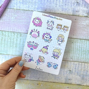 Pegatinas del zodiaco, hoja de pegatinas para planificador de signos del zodíaco, garabatos del horóscopo kawaii, cuaderno de recortes para diario, decoración