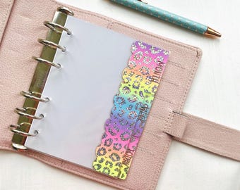 Rainbow Leopard Planner Dividers: Holo Side Tab Inserts For Ring Binders and Disc Journals