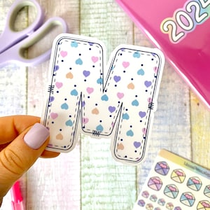 Adesivo fustellato con alfabeto pastello, adesivo con lettera a forma di cuore lucido, graziosi accessori per planner, regali di cancelleria kawaii