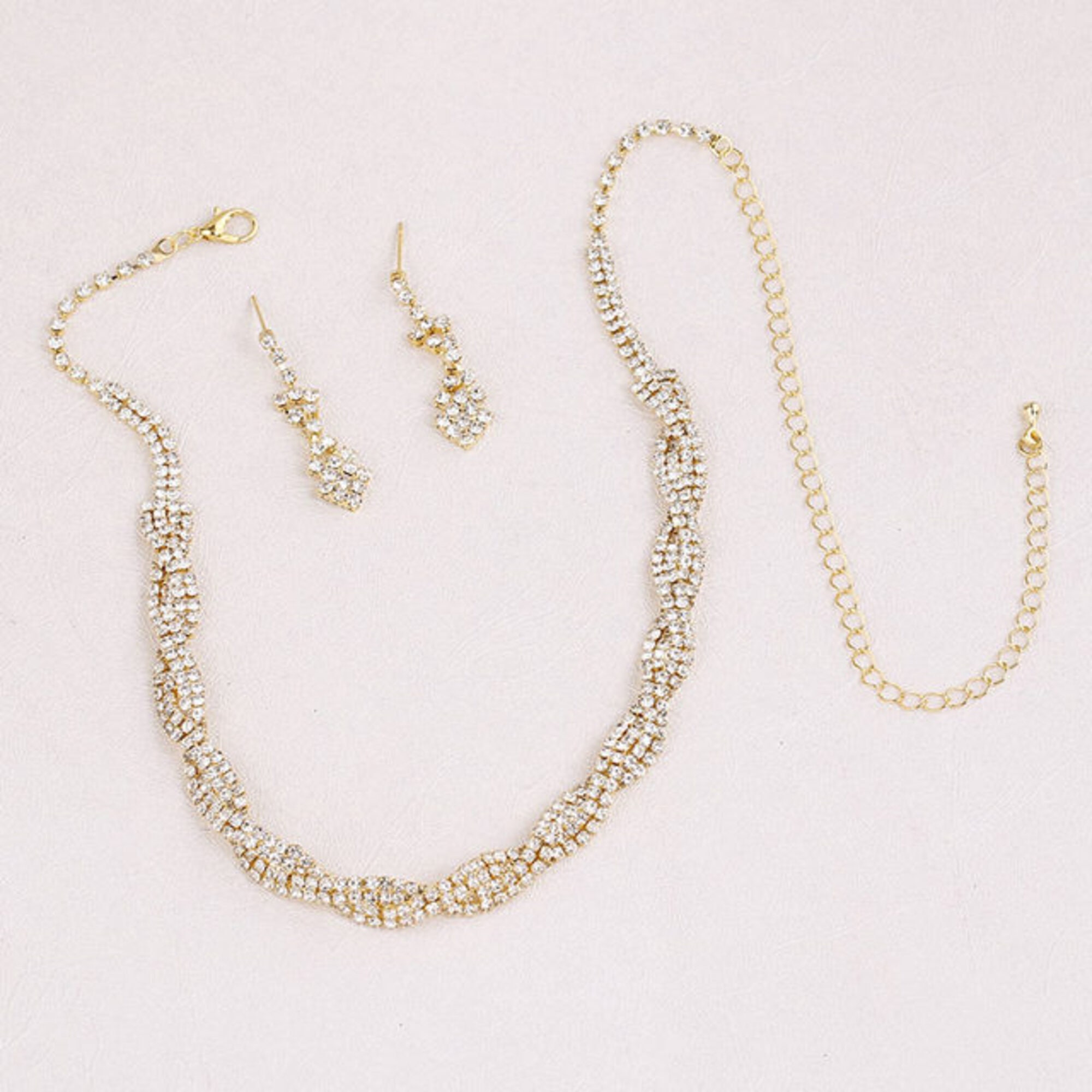 Silver Wedding Jewelry Set Sparkly Rhinestone Crystal Twisty Etsy UK