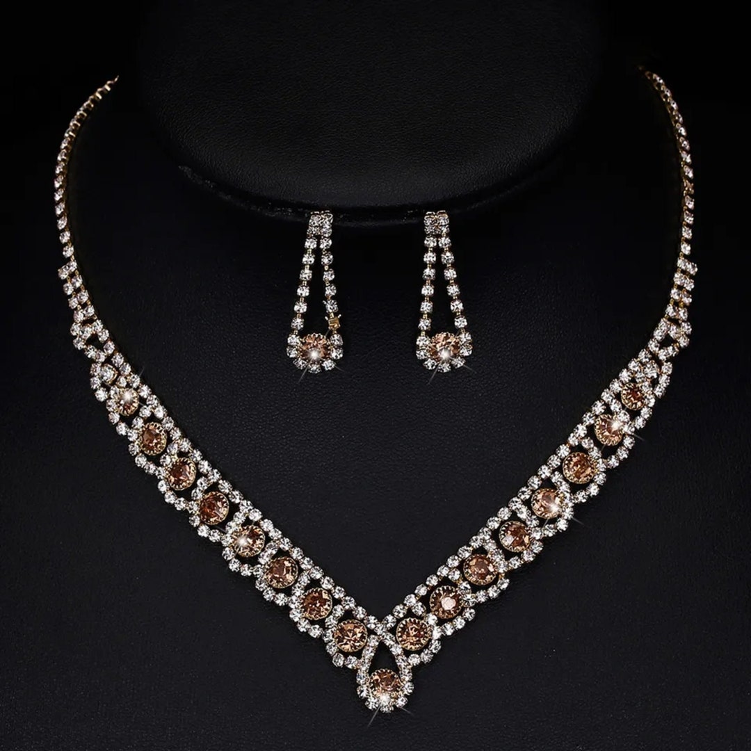 Bride Wedding Jewelry Set Champagne Bridal Jewelry Set Etsy