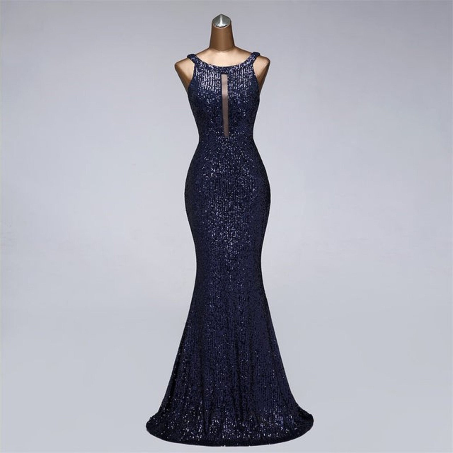 blue sequin evening gown