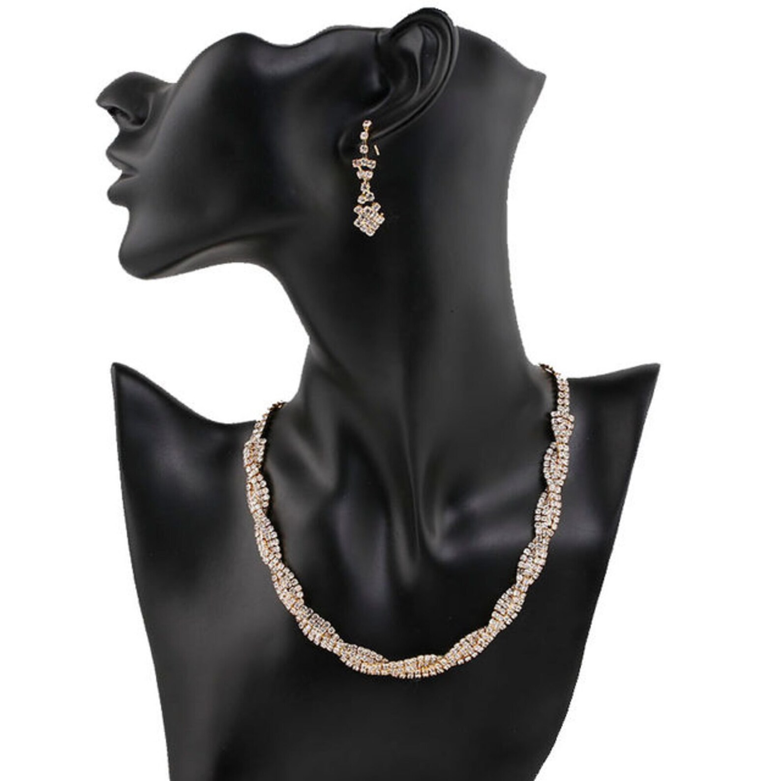 Silver Wedding Jewelry Set Sparkly Rhinestone Crystal Twisty Etsy UK