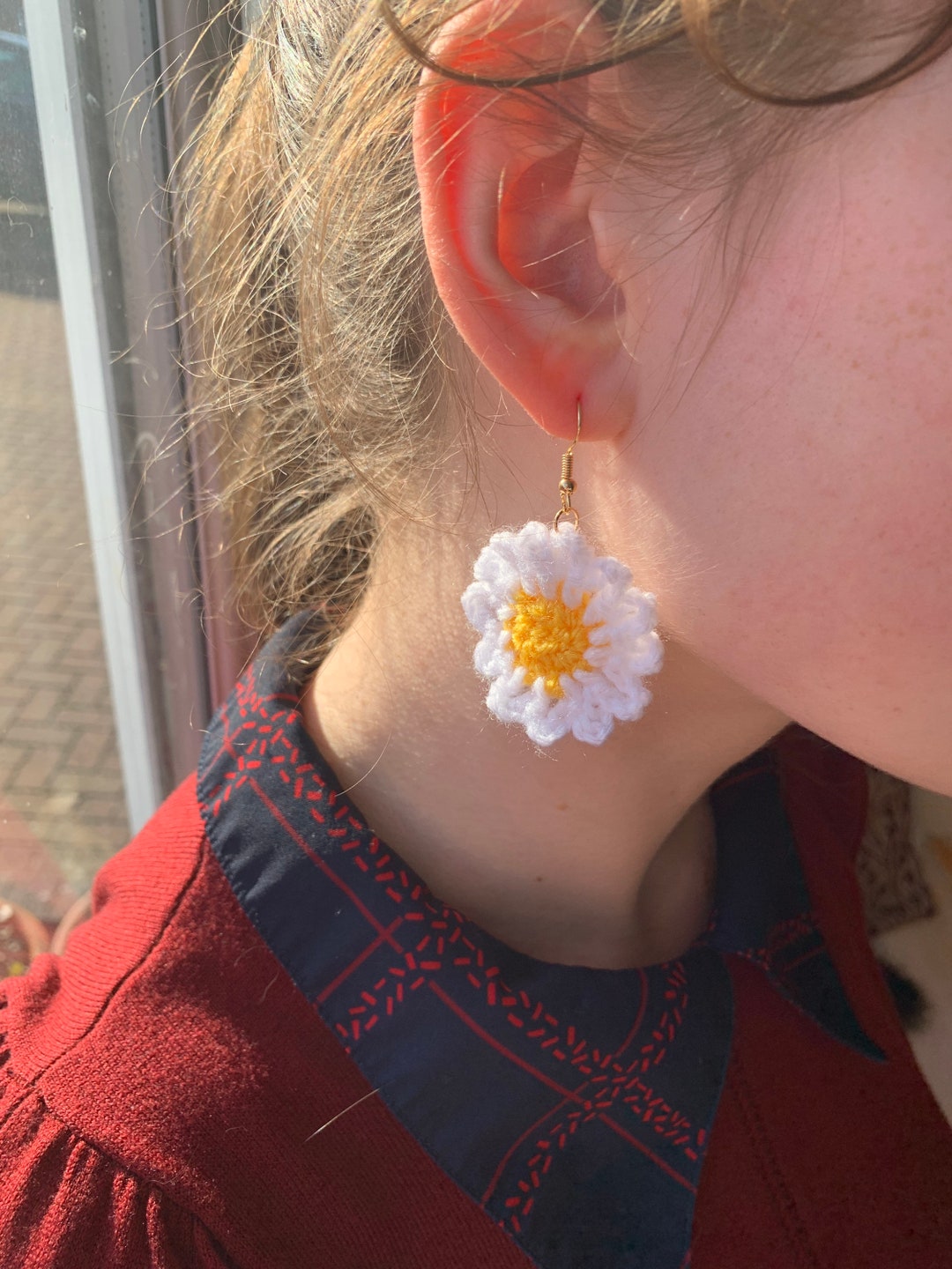 Daisy Crochet Earrings Etsy