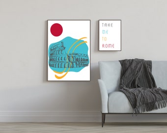 Set Of 2 Illustration Rome Digital Print Wall Art Set Colosseum Printable Composition Art Home Decor Wall Art Print Modern Home Decor Art