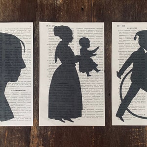 Silhouette Portraits Themed Dictionary Prints Set Of Three Black Antique Prints Original Home Decor Art Antique and Contemporary Prints