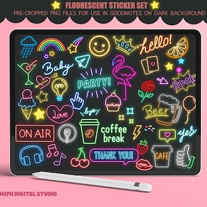 Fluorescent Light Digital Stickers Set | 92 stickers | Pre-cropped PNG files | GoodNotes, Notability, IPAD, Android | Instant download