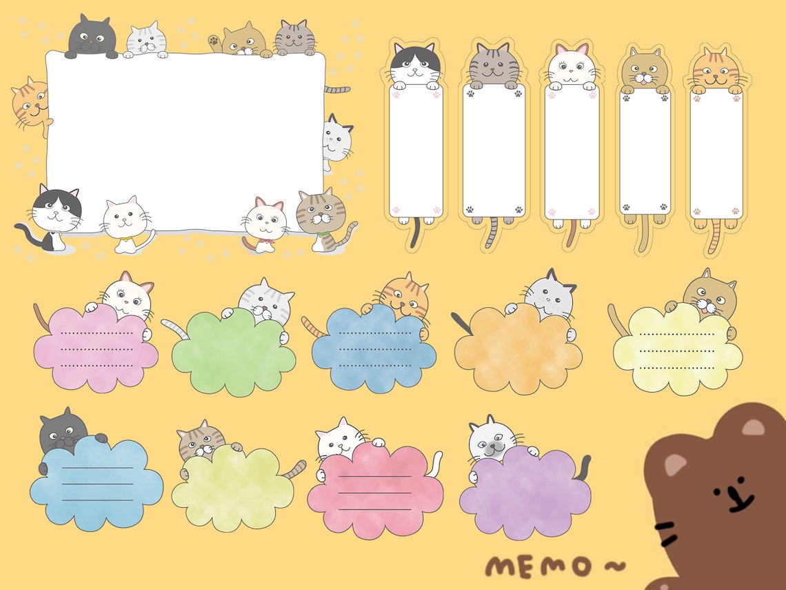 Cute Cartoon Cat Border 132 PNG Files Goodnotes Onenote | Etsy