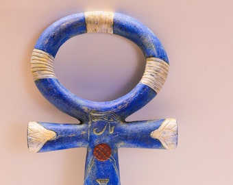 Ancient Egyptian Key of Life Ankh, made from Blue stone, Blue ankh key, Replica Ankh, Made in Egypt with care and love