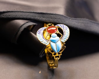 Gemstones Bracelet with scarab spreading the wings, handmade in Egypt with care and love