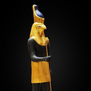 Black and gold large God Horus statuette, Horus statue, God of the sky, Egyptian Horus, Falcon God. made from fiber glass - made in Egypt