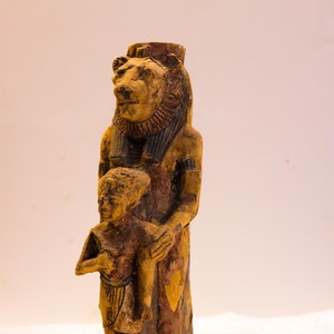 Egyptian Goddess Sekhmet, Ancient Sekhmet protecting Ramses the second statue for sale