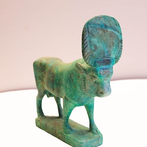 Beautiful Egyptian Goddess Hathor, Hathor face with cow shape. Hand carved Hathor statue made from flamestone.