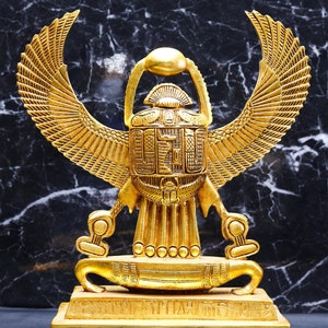 Egyptian Winged scarab, Winged scarab beetle figurine. scarab with sun disk, Egyptian scarab, made in Egypt