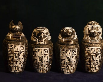エジプト美術 カノプス壺セット ホルスの息子4人 2色 エジプト製