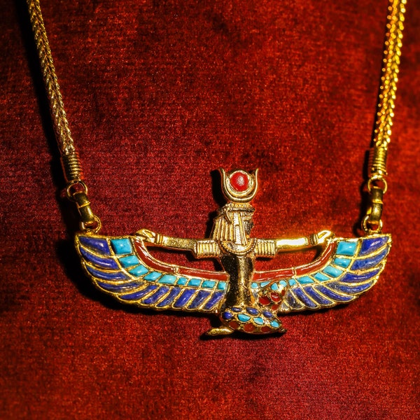 Goddess Isis pectoral with ankh key of life Amulets, Goddess Isis Necklace made of Brass & 24k Gold plating