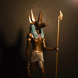 Marvelous Ancient Egyptian God Anubis holding was-scepter , handmade in Egypt with care and love