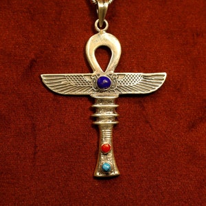 Sacred Symbolism: Ankh Key Pendant Necklace with the wings for protection, made in Egypt