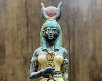 Egyptian Goddess Hathor, Goddess Hathor with Sun disk, Goddess of solar, Goddess of the Sky. Hathor sistrum.