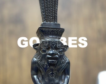 Happy Bes statue for sale, Egyptian god Bes figurine made in Egypt. Bes Feather statue.