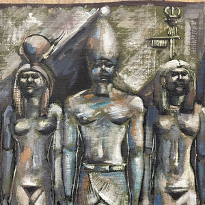 the triad of menkaure Papyrus art drawing with natural colors - Made In Egypt