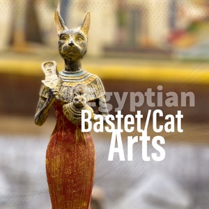Amazing Bastet Goddess Holding Hathor&#39;s Sistrum- Cat Goddess - Made In Egypt