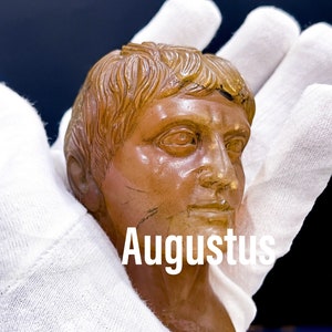 Ancient Greek Caesar Augustus sculpture handmade.