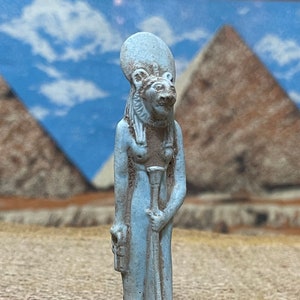 Mini Hand carved Egyptian Goddess Sekhmet, Ancient Sekhmet statue for sale
