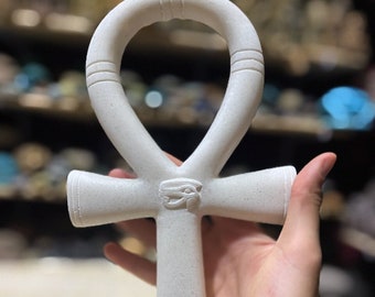 Ancient Egyptian Key of Life Ankh, made from Alabaster stone, White ankh key.