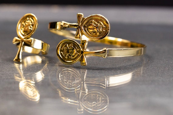 Amazing Egyptian Jewelry Set With Ankh Ring and Ankh Bracelet