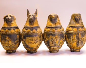 Marvelous Hand-Carved Canopic jars - Egyptian jars - Handmade Canopic - Replica canopic - made in Egypt