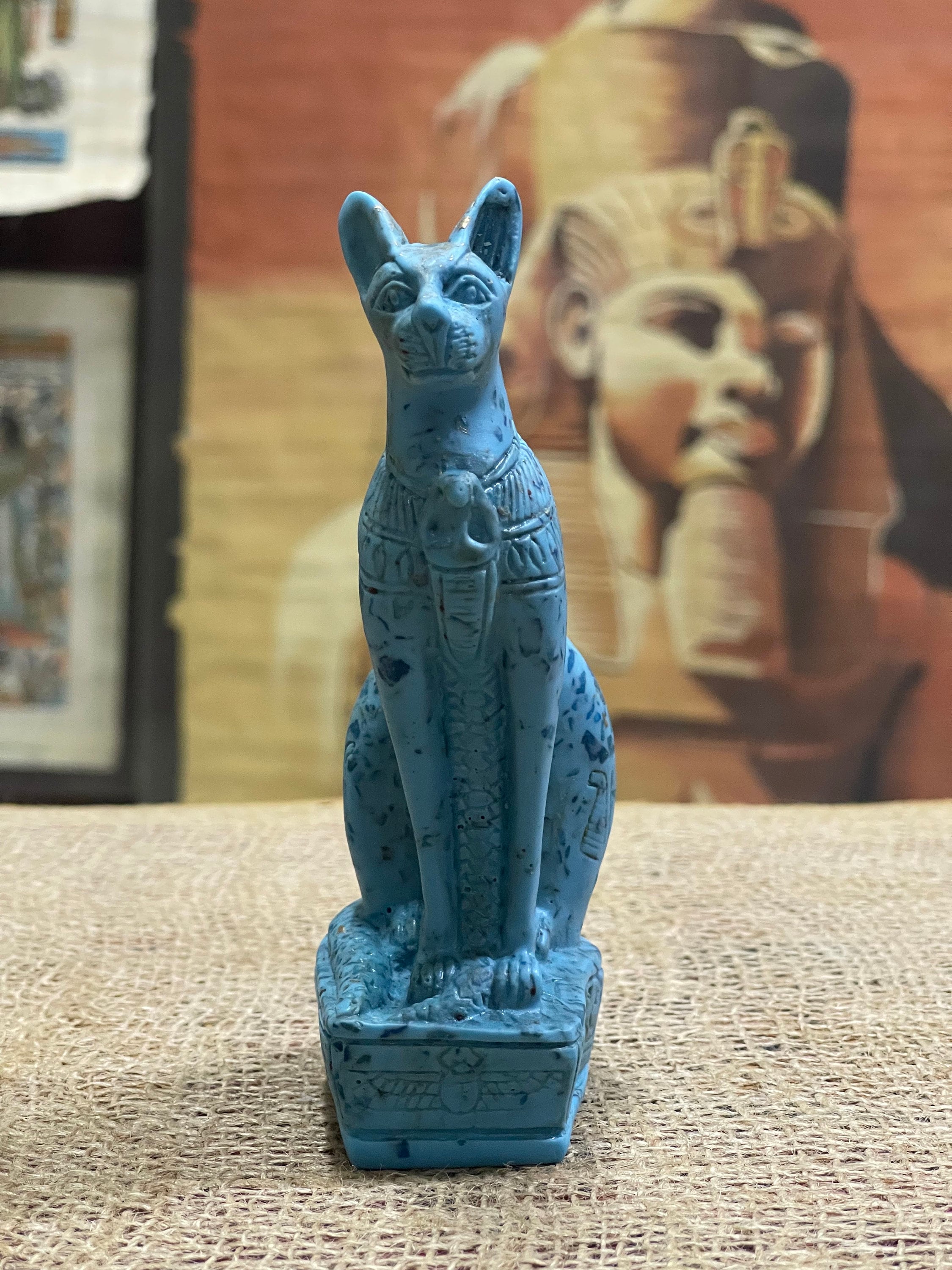 Egyptian Bastet Cat Statue Bastet Statue Egyptian Blue Etsy