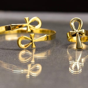 Amazing Egyptian Jewelry set with Ankh ring and Ankh bracelet, handmade in Egypt with care and love