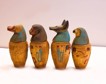 美しい手彫りのカノプス壺 - エジプトの壺 - 手作りのカノプス壺