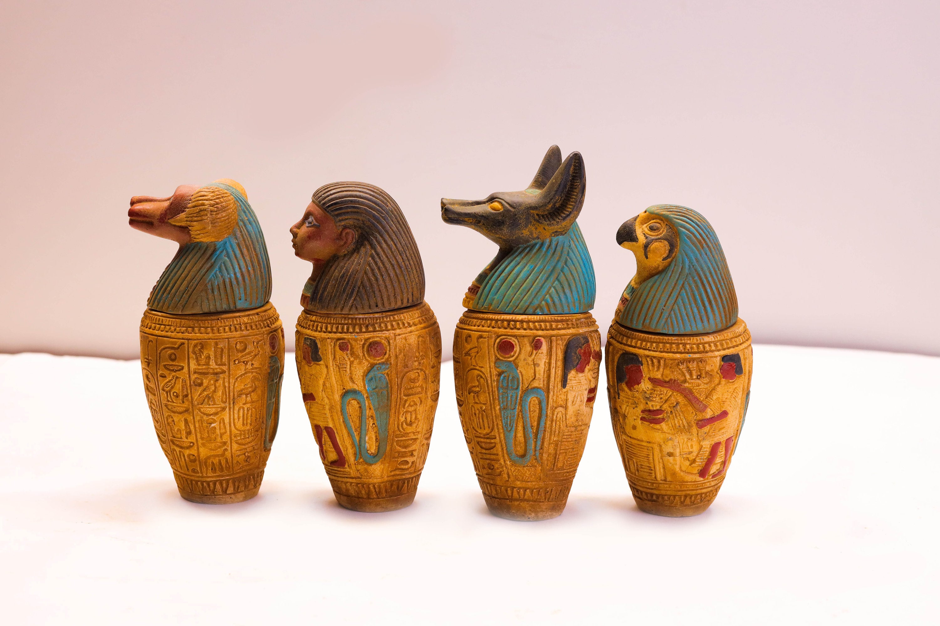 カノプスの壺　レプリカ 美しい手彫りのカノプス壺 - エジプトの壺 - 手作りのカノプス壺