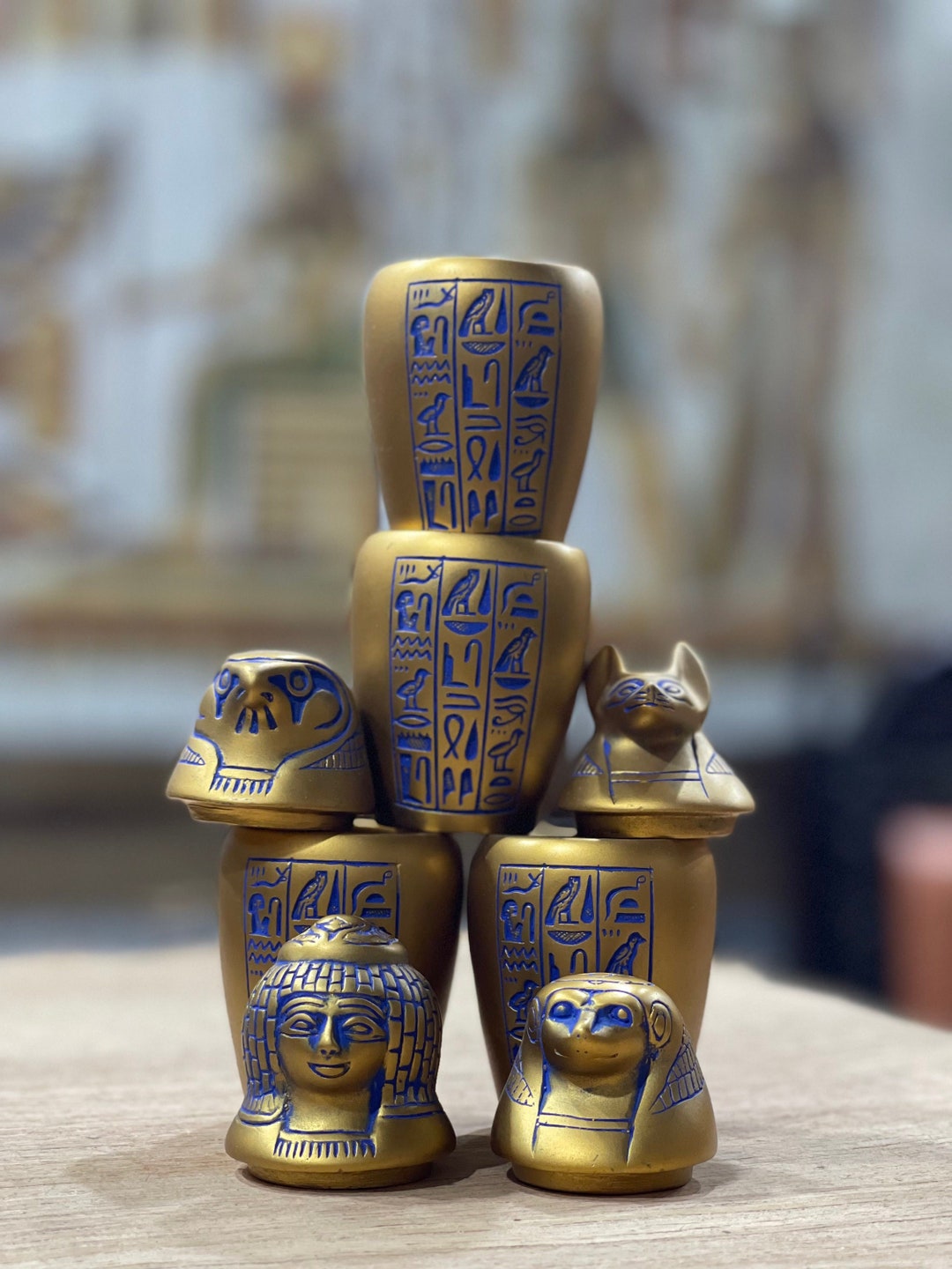 Ancient Egyptian Canopic Jars, Set of 4 Egyptian Ancient Canopic Jars ...