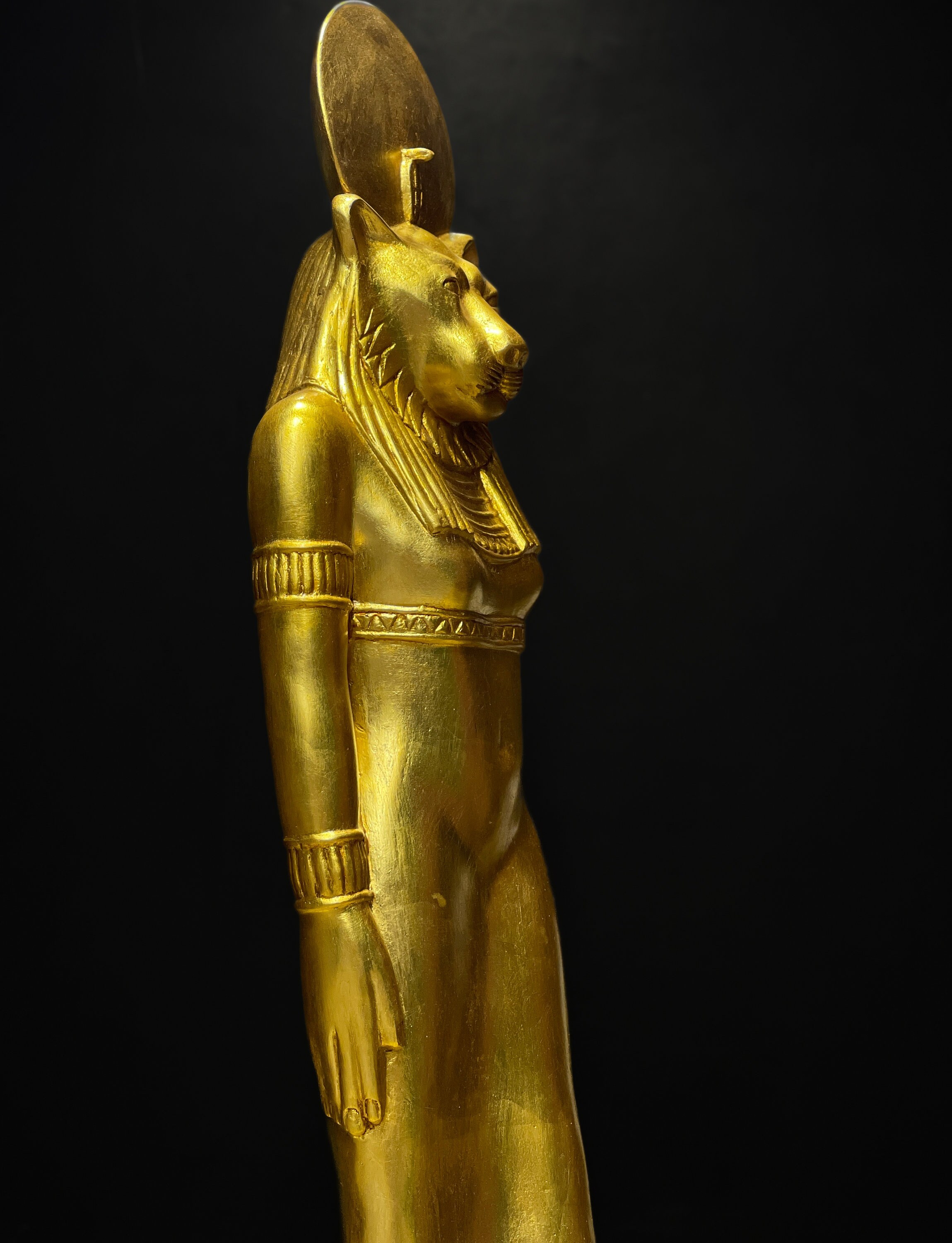 Large Egyptian Lion Goddess Sekhmet Statue Wearing A Sun Disc With ...