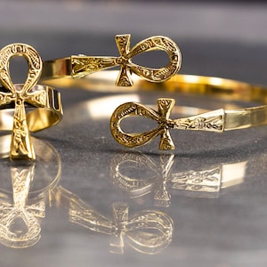 Gorgeous Egyptian Jewelry set with Ankh ring and Ankh bracelet, handmade in Egypt with care and love