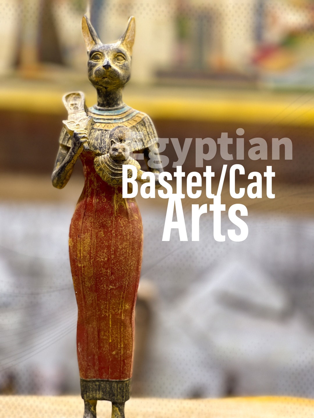 Amazing Bastet Goddess Holding Hathor's Sistrum Cat Goddess Made in Egypt Etsy