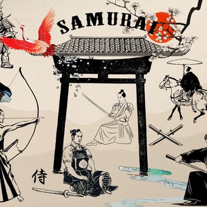 Samurai, Martial Arts, Asian Oriental Style Digital Collage Sheet, Japanese, PNG, Clip Art,  Embellishments, Instant Download