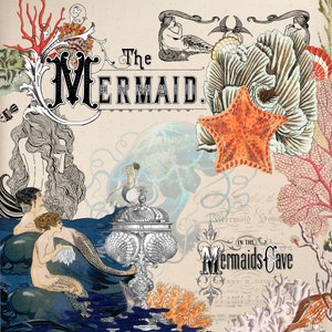 Bajo el mar Vintage Nautical Fantasy Style Digital Collage Sheet, Mermaids, Corals, PNG, Clip Art, Embellecedores, Descarga instantánea