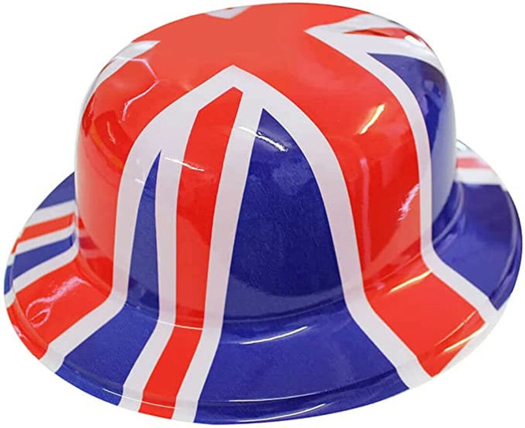 Union Jack British Bowler Hat Plastic Patriotic Royal Coronation Hats