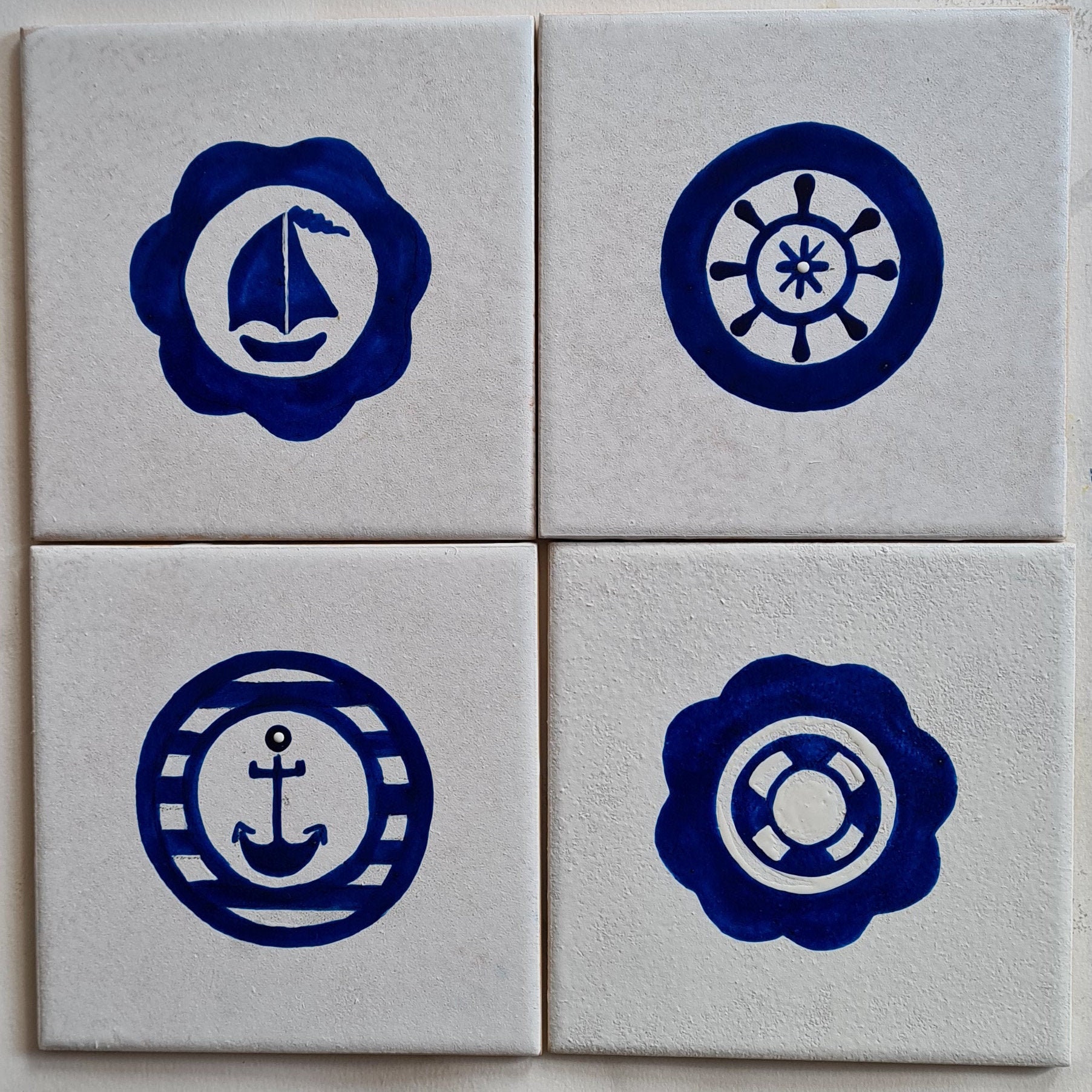 Lot de 4 Carreaux Céramique , Symboles Marins