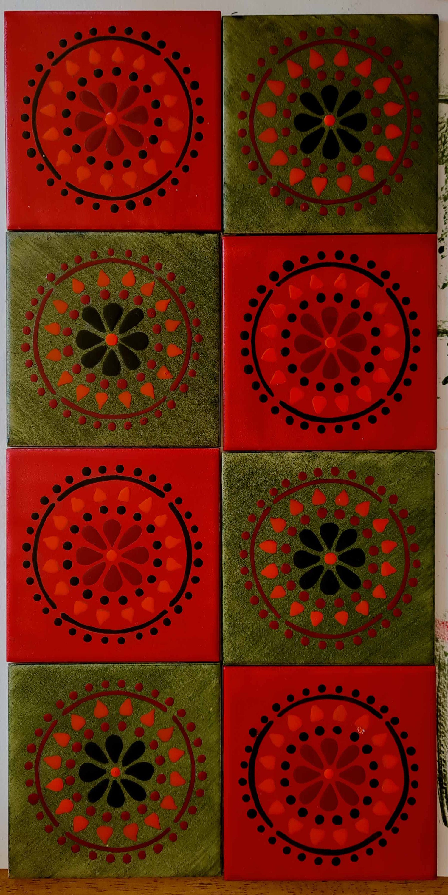 Lot de 8 Carreaux en Céramique Peints à La Main, Style Géométrique