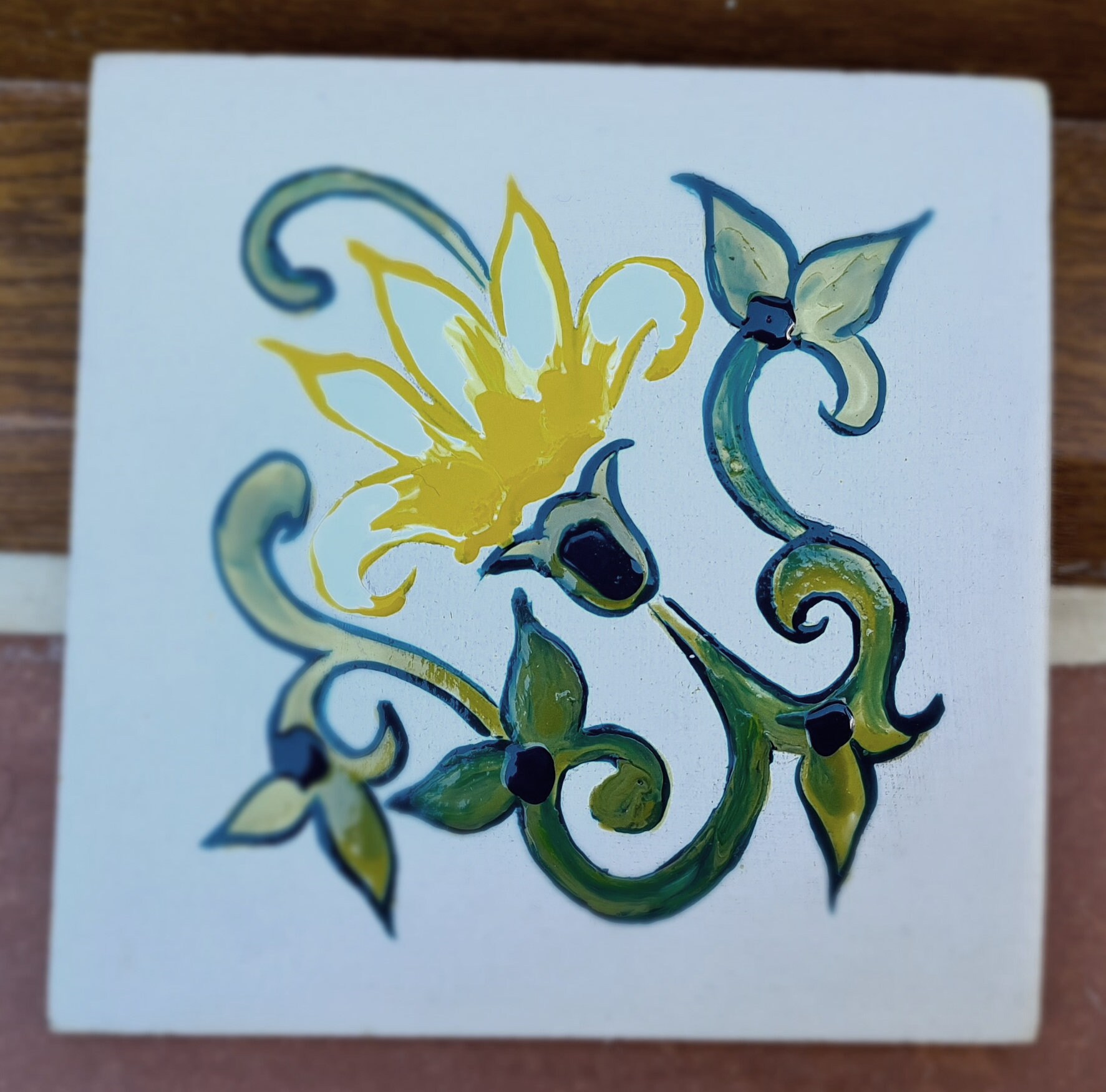 Carreau de Céramique Peint à La Main, Lumineux, Inspiration Art Nouveau