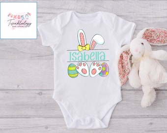 Easter Baby Girl Onesie Custom Easter Bunny Onesie Cute Easter Bunny Baby Onesie Name Easter Onesie Newborn Girl Onesie