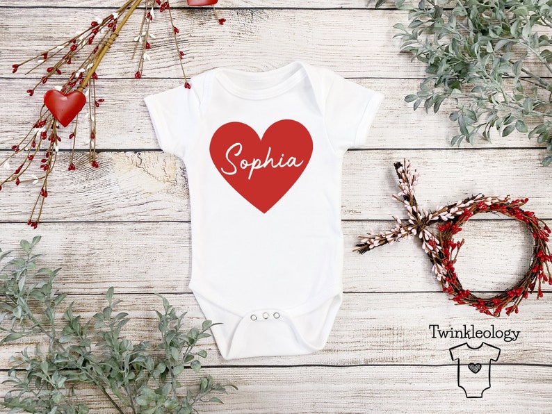 Custom Valentine Name Onesie Cute Valentine's Day Onesie Valentine Baby Onesie image 1