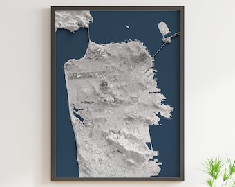 San Francisco, California - Shaded Relief Map - Detailed Topography